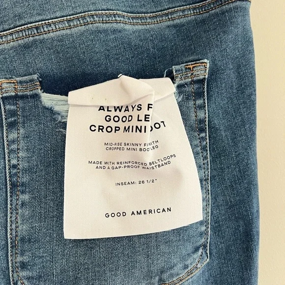 Good American NWT Soft Tech Good Legs Raw Hem Crop Mini Bootcut Jeans, 14-18+ - Picture 6 of 11